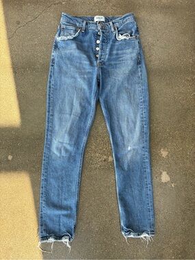 Agolde Riley Long High Rise Straight Leg Jean in Pose Wash Medium Sz 25
